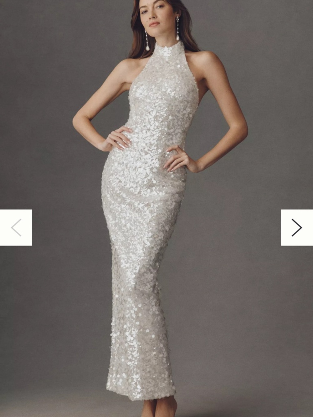 Sequin Halter Sheath Dress in Ivory